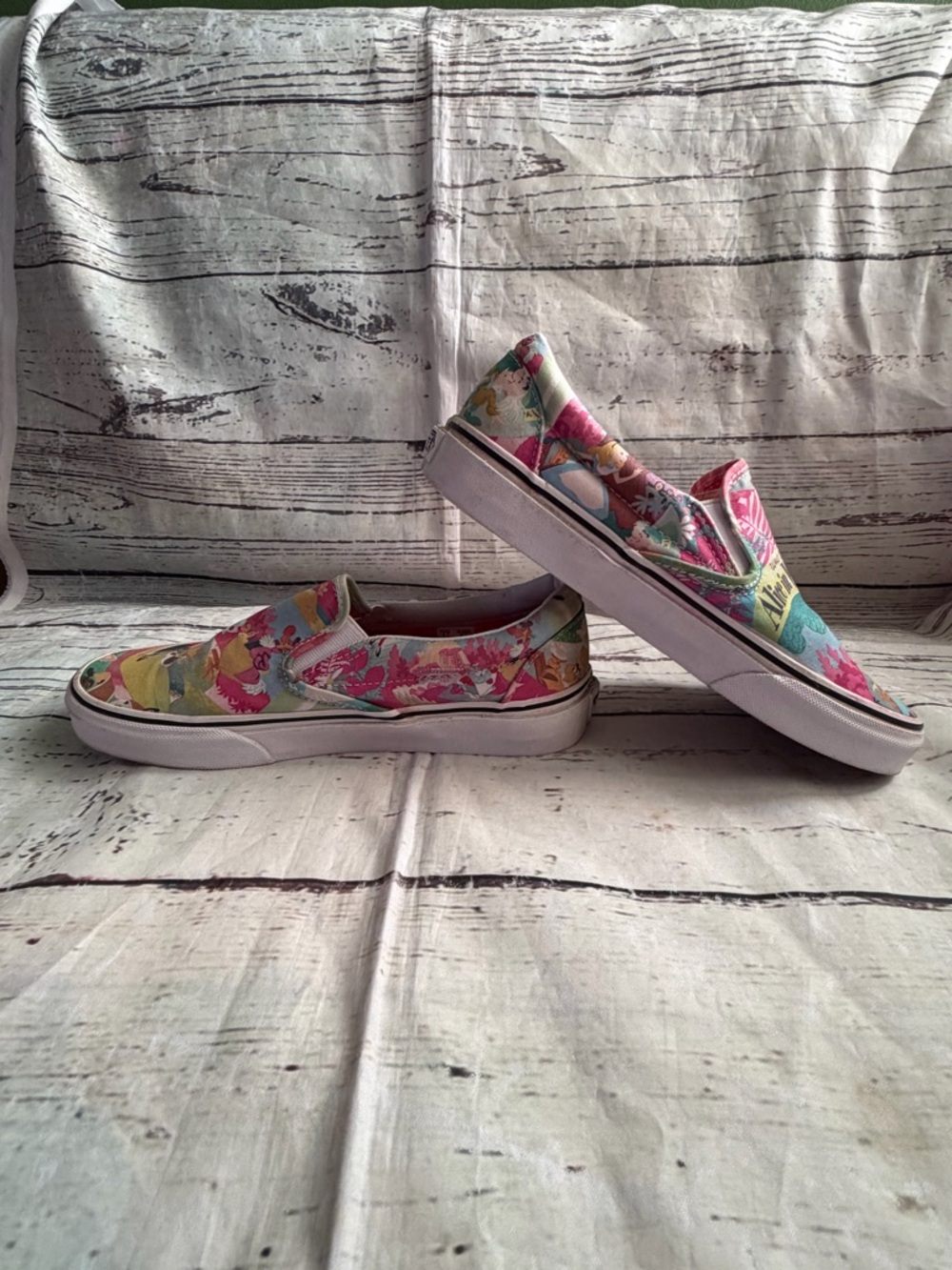 Vans Pink Multicolor Alice in Wonderland Slip-On Sneakers - Picture 5 of 11